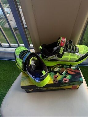Neon Green Kids' Athletic Sneakers with Easy Hook-and-Loop Straps